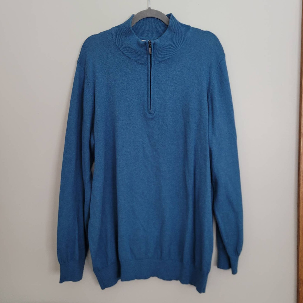 L.L. Bean Men's Cashmere/Cotton Blend Sweater XL Tall Blue Quarter Zip